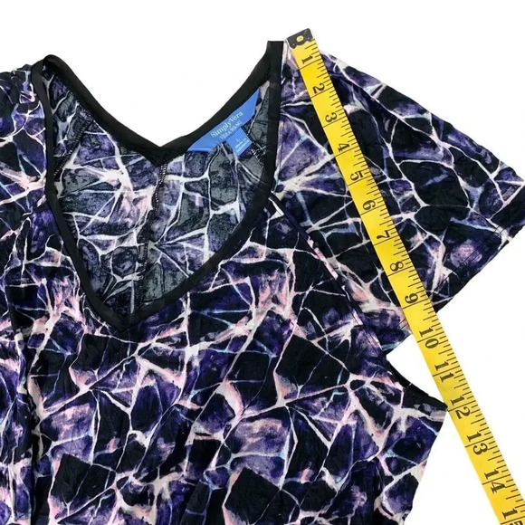 Simply Vera Wang Short Sleeve Tie Waist Shirt Dress Size L Purple Abstract - Picture 13 of 16
